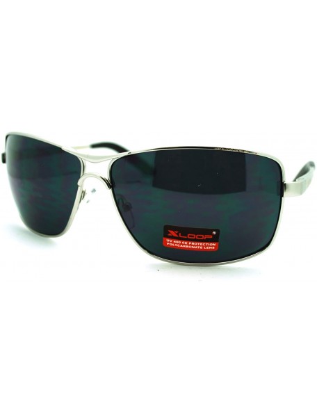 Rectangular Mens Large Rectangular Metal Rim Sport Warp Racer Sunglasses - Silver - CG11K8CFGYR $8.59