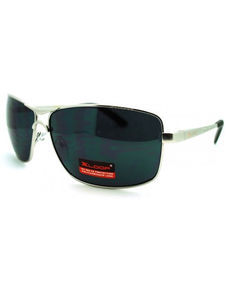 Rectangular Mens Large Rectangular Metal Rim Sport Warp Racer Sunglasses - Silver - CG11K8CFGYR $8.59