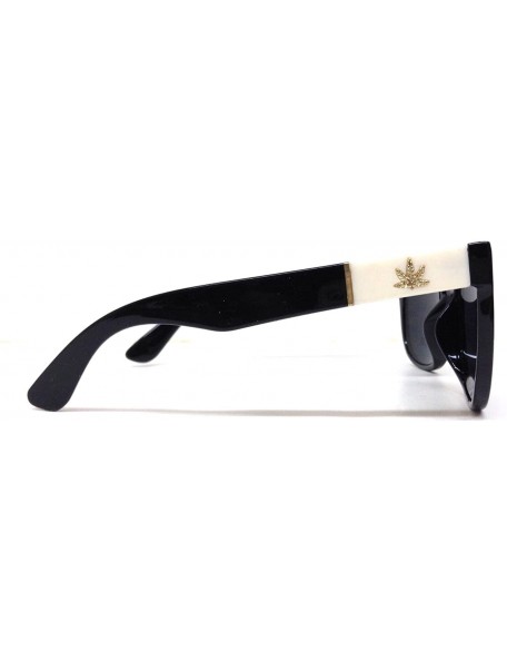 Square Black White Gold Weed Leaf Square Sunglasses - CM121NRFVC7 $8.26