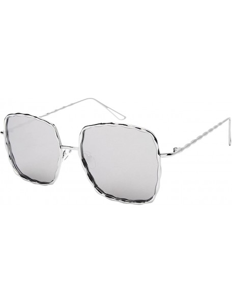 Square Braided Metal Square Flat Lens Sunglasses 3140-FLREV - Silver - C7183QZZE4Y $22.82