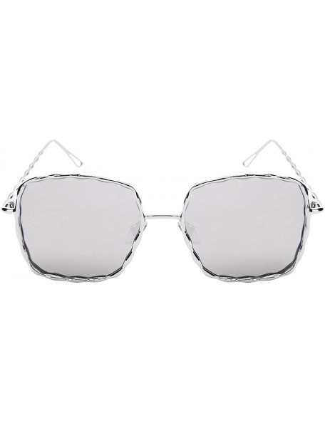 Square Braided Metal Square Flat Lens Sunglasses 3140-FLREV - Silver - C7183QZZE4Y $9.71