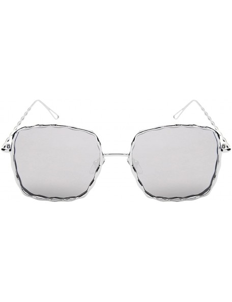 Square Braided Metal Square Flat Lens Sunglasses 3140-FLREV - Silver - C7183QZZE4Y $9.71