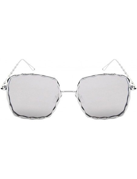 Square Braided Metal Square Flat Lens Sunglasses 3140-FLREV - Silver - C7183QZZE4Y $9.71