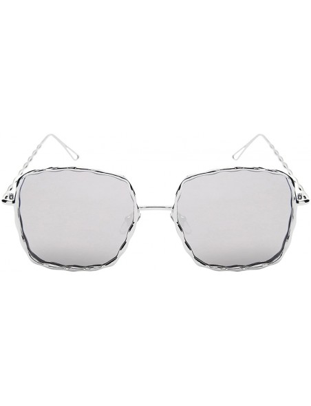 Square Braided Metal Square Flat Lens Sunglasses 3140-FLREV - Silver - C7183QZZE4Y $9.71