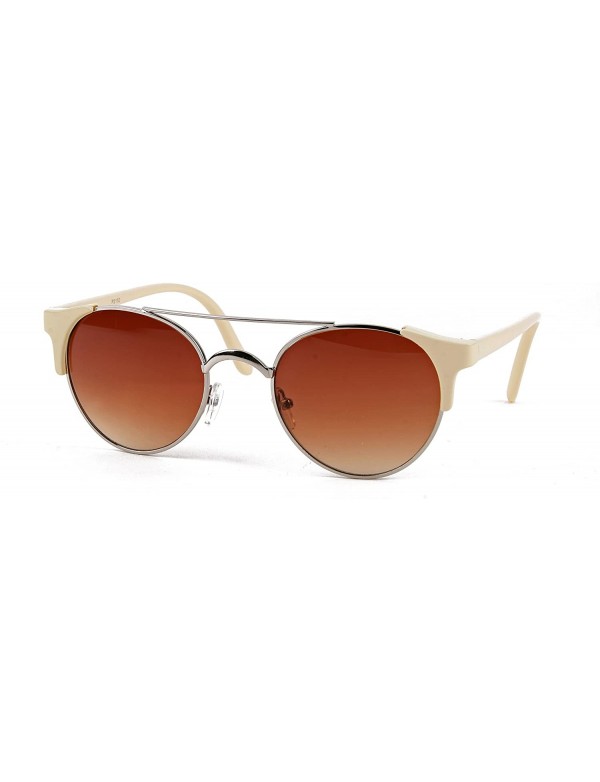 Round Metal Round Sunglasses P2192 - Creme-gradientbrown Lens - CB125UM3PQF $24.12