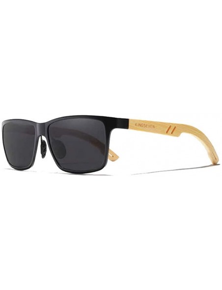 Rectangular Genuine adjustable sunglasses Square men polarized UV400 Al-Mg And Bamboo - Black/Gray - C418X6MEAGS $19.79