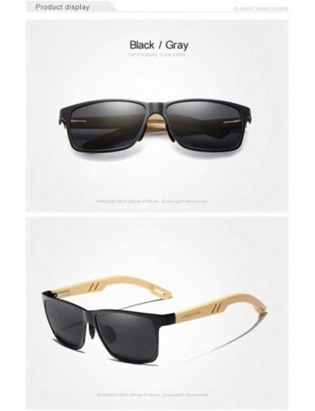 Rectangular Genuine adjustable sunglasses Square men polarized UV400 Al-Mg And Bamboo - Black/Gray - C418X6MEAGS $19.79