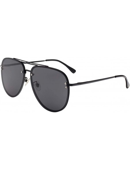 Aviator Oversized Rimless Aviator Sunglasses Metal Frame Flash Mirrored with Spring Hinges 87247 - Black Frame/Smoke Lens - C...