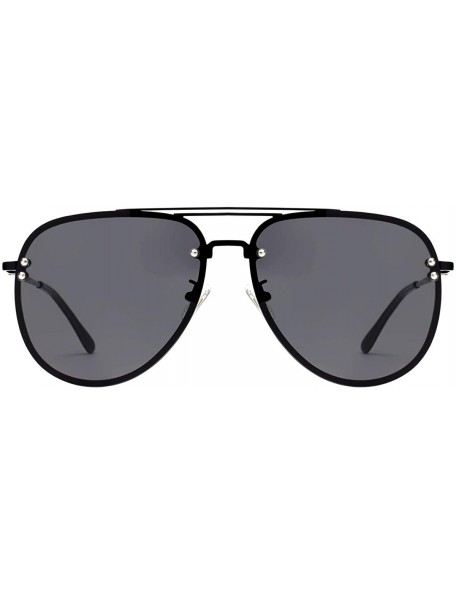 Aviator Oversized Rimless Aviator Sunglasses Metal Frame Flash Mirrored with Spring Hinges 87247 - Black Frame/Smoke Lens - C...