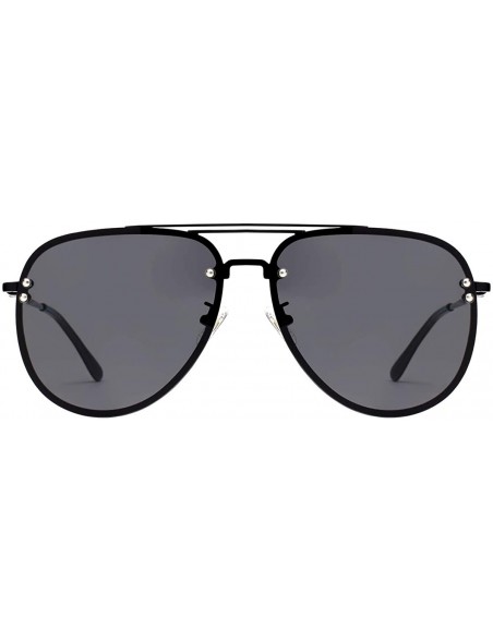 Aviator Oversized Rimless Aviator Sunglasses Metal Frame Flash Mirrored with Spring Hinges 87247 - Black Frame/Smoke Lens - C...