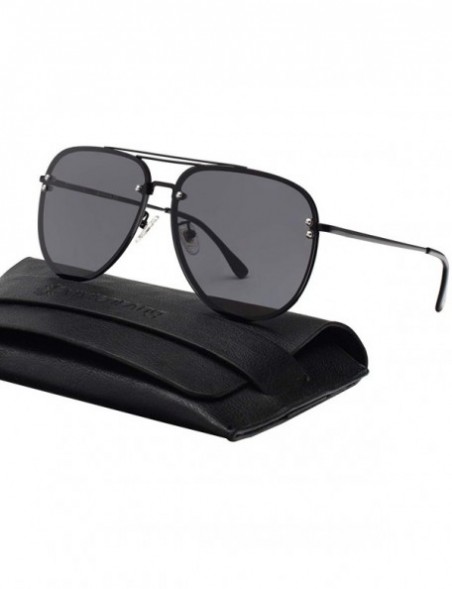 Aviator Oversized Rimless Aviator Sunglasses Metal Frame Flash Mirrored with Spring Hinges 87247 - Black Frame/Smoke Lens - C...