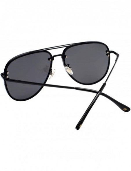 Aviator Oversized Rimless Aviator Sunglasses Metal Frame Flash Mirrored with Spring Hinges 87247 - Black Frame/Smoke Lens - C...