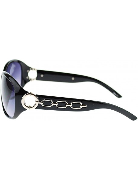 Oval Metal Chain Thick Plastic Round Oval Womens Designer Fashion Sunglasses - Black Silver - CK11OL5TS41 $7.32