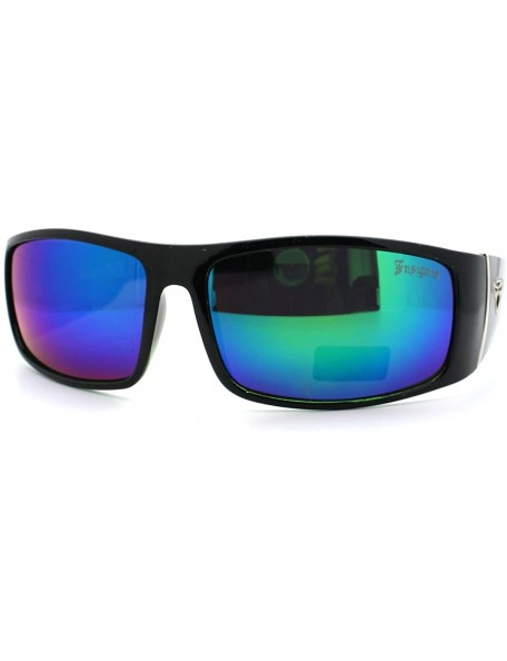 Rectangular Insignia Optics Classic Men's Thick Temple Warp Around Biker Style Sunglasses - Black Green - C811D2XK6H1 $9.73