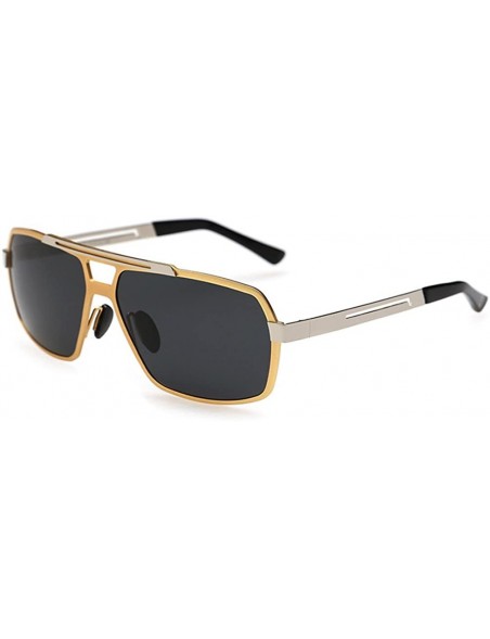 Rectangular Luxury Brand Mens Sunglasses Thin Metal Frame Aviator Lens 56 mm - Gold/Black - CL1228LA7XJ $24.39