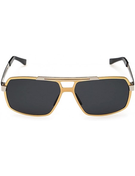Rectangular Luxury Brand Mens Sunglasses Thin Metal Frame Aviator Lens 56 mm - Gold/Black - CL1228LA7XJ $24.39
