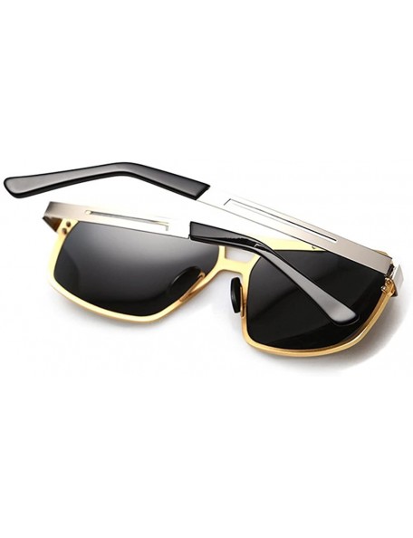 Rectangular Luxury Brand Mens Sunglasses Thin Metal Frame Aviator Lens 56 mm - Gold/Black - CL1228LA7XJ $24.39