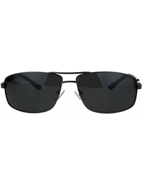Rectangular Mens Polarized Lens Sunglasses Rectangle Metal Pilot Navigator Spring Hinge - Gunmetal (Black) - CV18OG5Z8ID $14.84