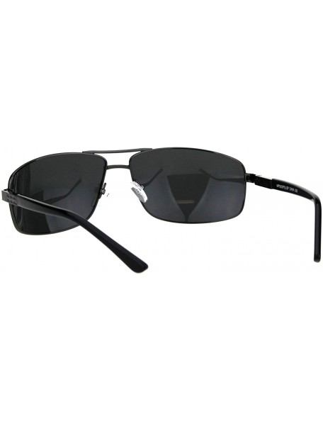 Rectangular Mens Polarized Lens Sunglasses Rectangle Metal Pilot Navigator Spring Hinge - Gunmetal (Black) - CV18OG5Z8ID $14.84