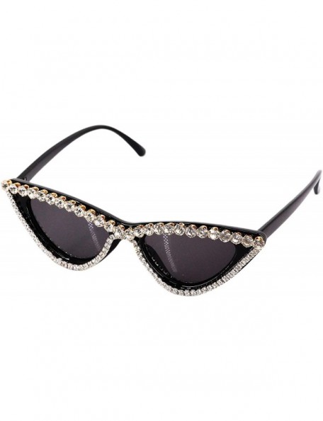 Square Sparkling Crystal Cat Eye Sunglasses UV Protection Rhinestone Sunglasses - Black Frame - CN18ZYN0SZ2 $18.08