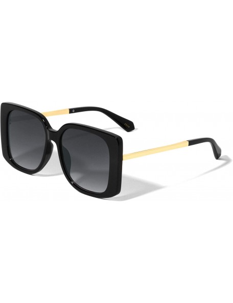 Square Thick Frame Round Square Butterfly Sunglasses - Black - CF1972GW4ST $15.63