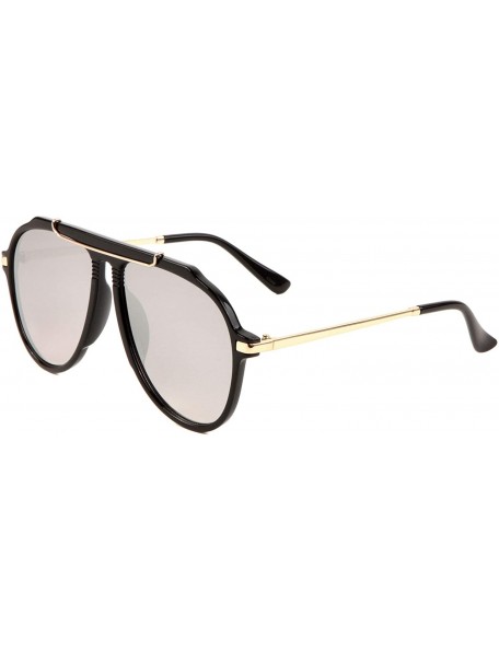 Round Bridge-less Flat Top Wide Round Lens Aviator Sunglasses - Grey - C0197NK32UW $15.60