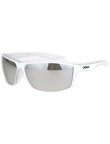 Rectangular Mens Xloop Sport Squared Rectangular Warp Large Plastic Sunglasses - White Clear Silver Mirror - C418K0X055C $11.51