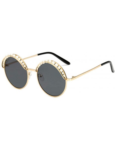 Cat Eye Ladies Sunglasses Retro Pearl Eyebrow Sunglasses Fashion Cat Eyes Round Frame Sunglasses - C218X5GOLWE $97.52