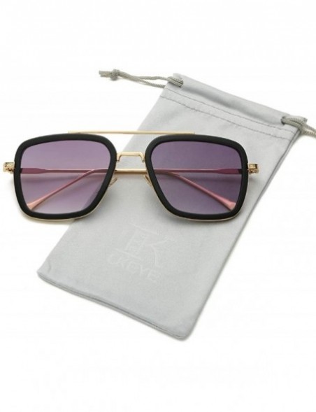 Round Square Sunglasses For Unisex Goggle Classic Alloy Frame Gradient Lens Tony Stark LK1803 - CJ18WMIYR8C $21.96