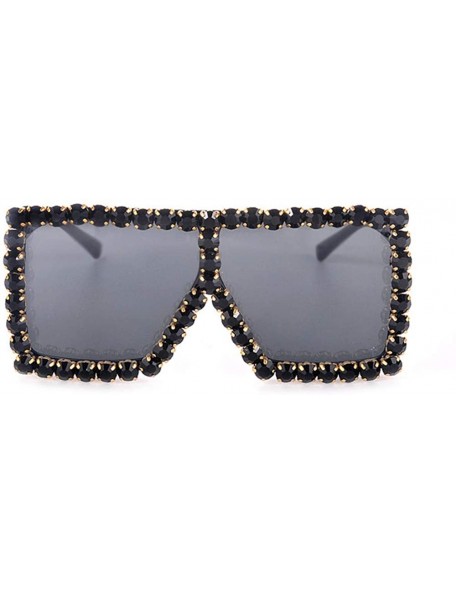 Square Oversized Sunglasses Personality Rhinestone Decoration - Black - C318UI2EMZU $29.50