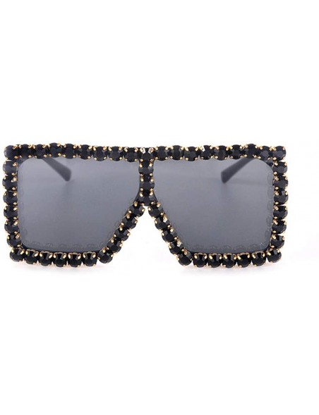 Square Oversized Sunglasses Personality Rhinestone Decoration - Black - C318UI2EMZU $13.86