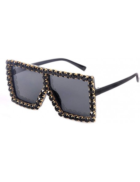 Square Oversized Sunglasses Personality Rhinestone Decoration - Black - C318UI2EMZU $13.86