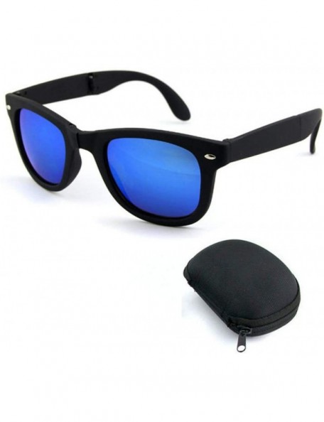 Rimless Foldable Sunglasses with Box Vintage Sun Glasses Men Shopping Travel Colorful - Black Blue-box - CP194ORU4LI $41.99