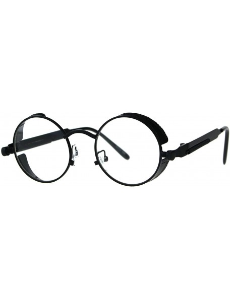 Round Side Cover Clear Lens Glasses Steampunk Fashion Small Round Frame - Black - C418EST506Q $21.83