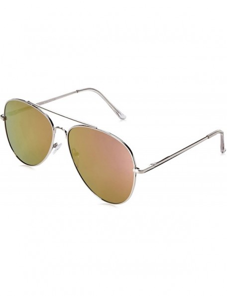 Aviator Large Full Metal Color Mirror Teardrop Flat Lens Aviator Sunglasses 60mm - Silver / Purple Mirror - CE12K5F02CH $11.12