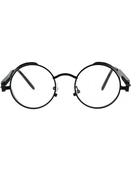 Round Side Cover Clear Lens Glasses Steampunk Fashion Small Round Frame - Black - C418EST506Q $10.66