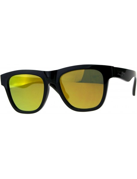 Square KUSH Sunglasses Unisex Square Horn Rimmed Black Frame Mirrored UV 400 - Shiny Black (Orange Mirror) - CX18DDZKYZM $9.89