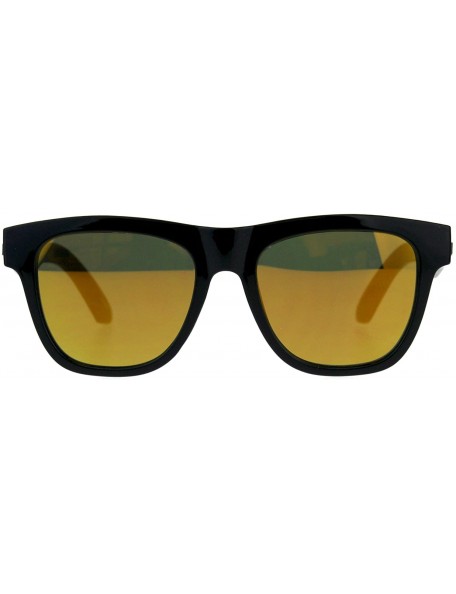 Square KUSH Sunglasses Unisex Square Horn Rimmed Black Frame Mirrored UV 400 - Shiny Black (Orange Mirror) - CX18DDZKYZM $9.89