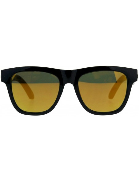 Square KUSH Sunglasses Unisex Square Horn Rimmed Black Frame Mirrored UV 400 - Shiny Black (Orange Mirror) - CX18DDZKYZM $9.89