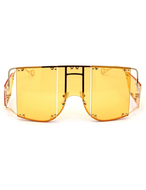 Oversized Flashy Oversize Metal Stud Mob Luxury Panel Lens Sunglasses - Gold Dark Yellow - CX190RZ8MMY $17.11