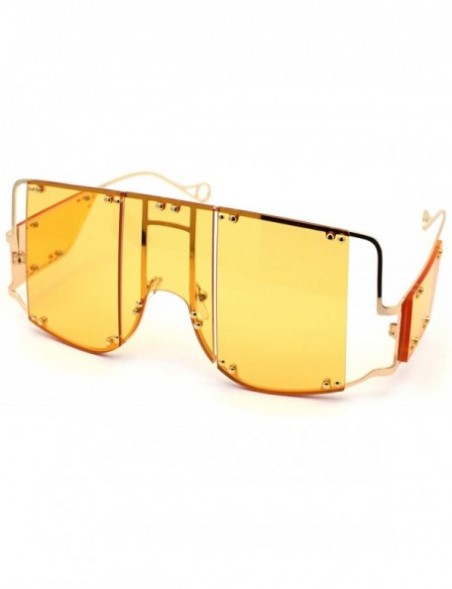 Oversized Flashy Oversize Metal Stud Mob Luxury Panel Lens Sunglasses - Gold Dark Yellow - CX190RZ8MMY $17.11