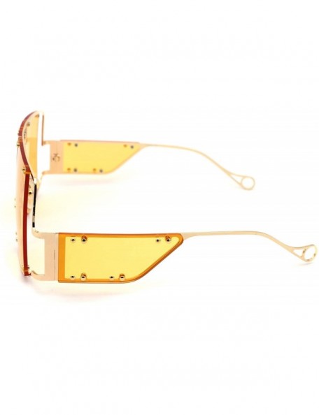 Oversized Flashy Oversize Metal Stud Mob Luxury Panel Lens Sunglasses - Gold Dark Yellow - CX190RZ8MMY $17.11