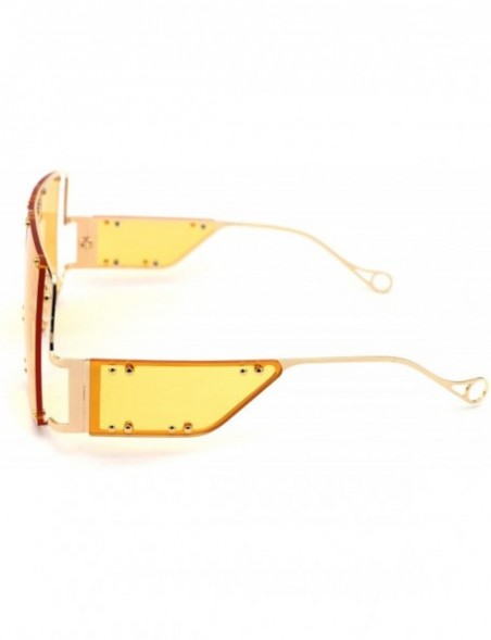 Oversized Flashy Oversize Metal Stud Mob Luxury Panel Lens Sunglasses - Gold Dark Yellow - CX190RZ8MMY $17.11