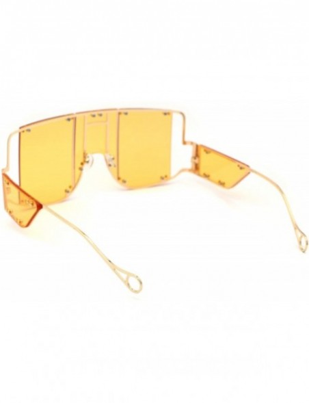 Oversized Flashy Oversize Metal Stud Mob Luxury Panel Lens Sunglasses - Gold Dark Yellow - CX190RZ8MMY $17.11