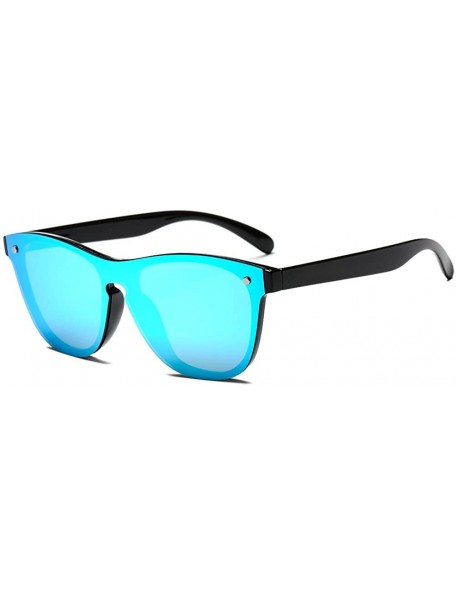 Round Blenders Sunglasses Polarized Sunglasses - Rimless Mirrored Lens Sunglasses JH9004 - Black Frame Blue Mirror - CX18L4W2...