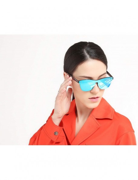 Round Blenders Sunglasses Polarized Sunglasses - Rimless Mirrored Lens Sunglasses JH9004 - Black Frame Blue Mirror - CX18L4W2...
