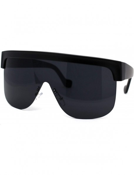 Shield Retro Robotic Oversize Flat Top Plastic Shield Sunglasses - Matte Black - CL195UDXXXD $13.84
