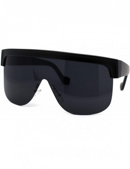 Shield Retro Robotic Oversize Flat Top Plastic Shield Sunglasses - Matte Black - CL195UDXXXD $13.84