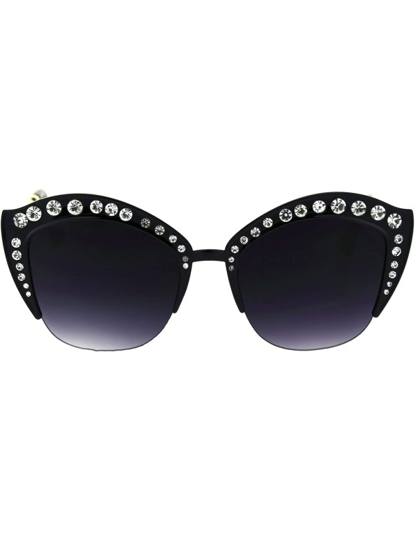 Cat Eye Womens Large Rhinestone Sparkling Half Rim Cat Eye Plastic Sunglasses - Black Smoke - CD18SO0KAZC $12.84