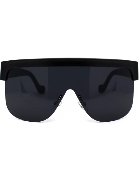 Shield Retro Robotic Oversize Flat Top Plastic Shield Sunglasses - Matte Black - CL195UDXXXD $13.84